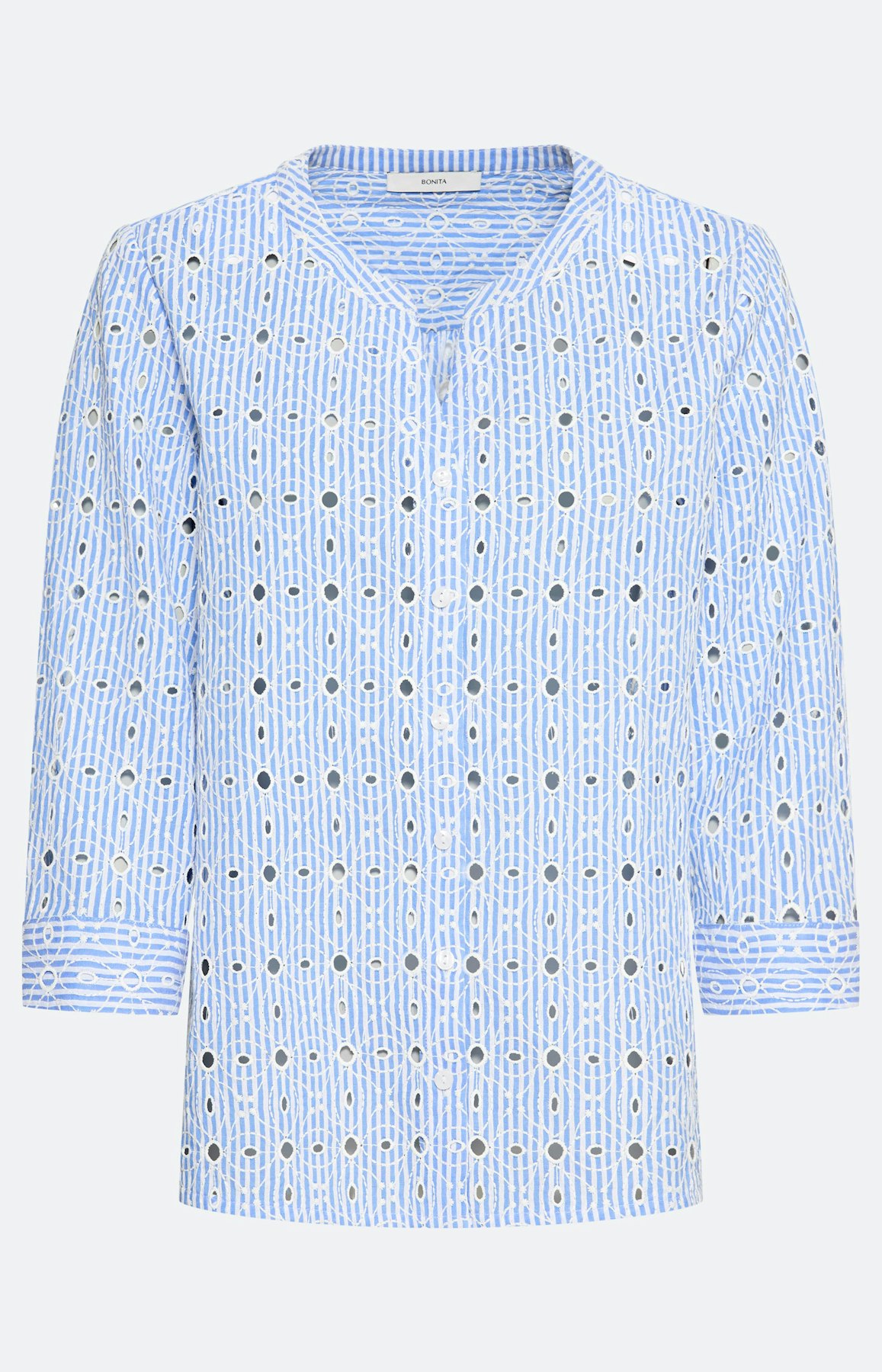 Blouse met borduurdetails, middenblauw