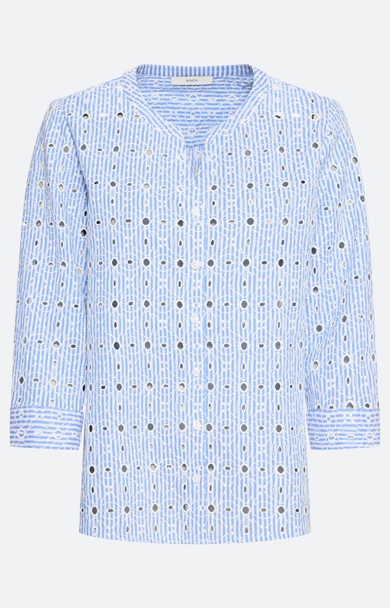 Blouse met borduurdetails, middenblauw