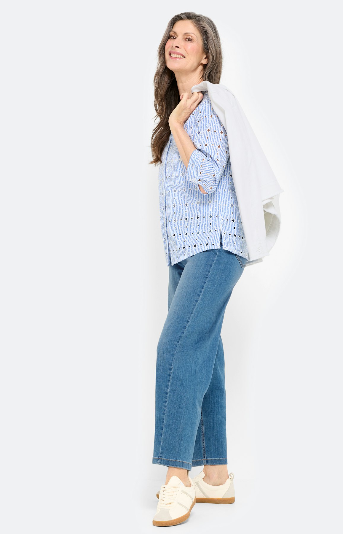 Blouse met borduurdetails, middenblauw