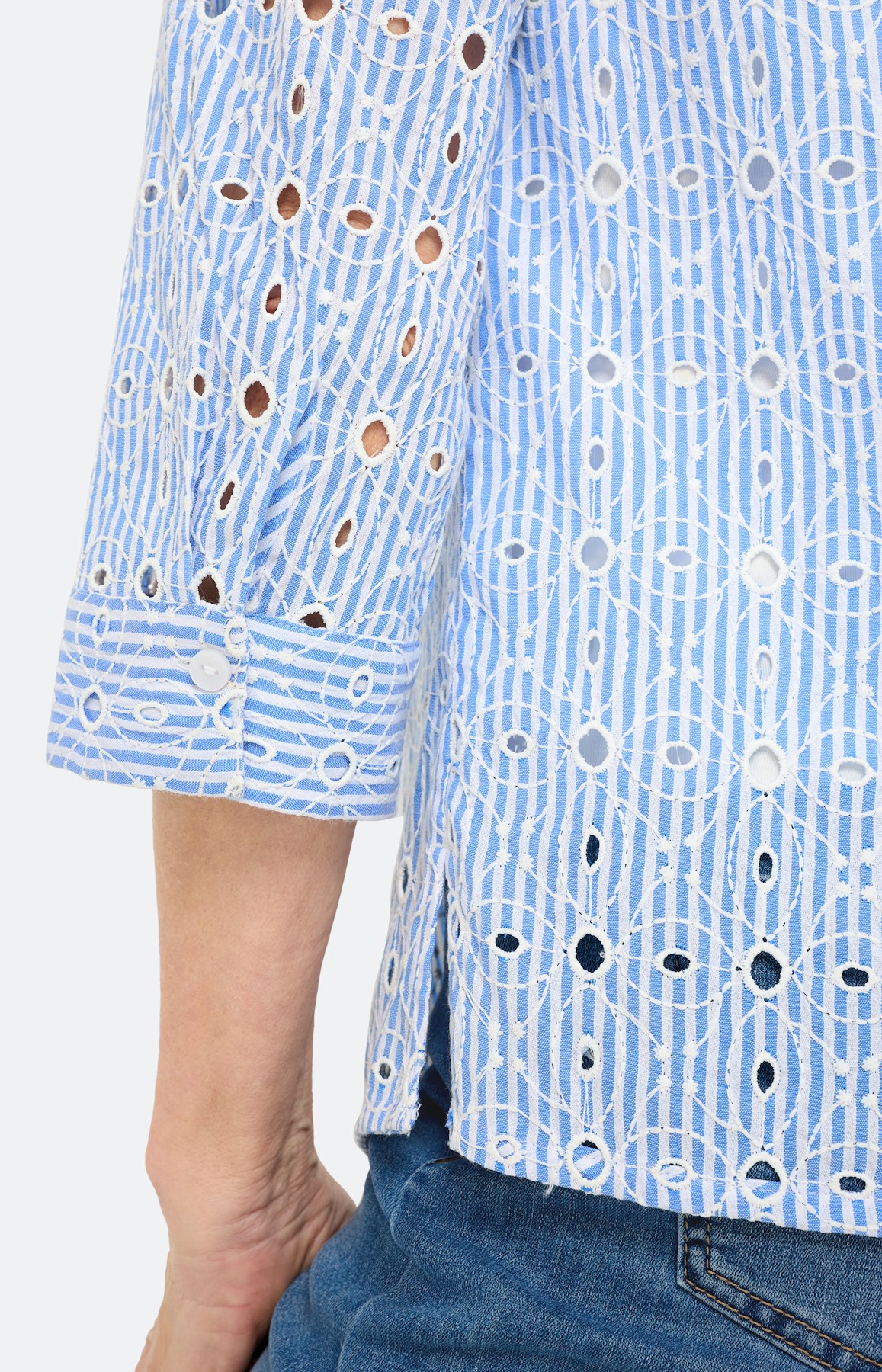 Blouse met borduurdetails, middenblauw