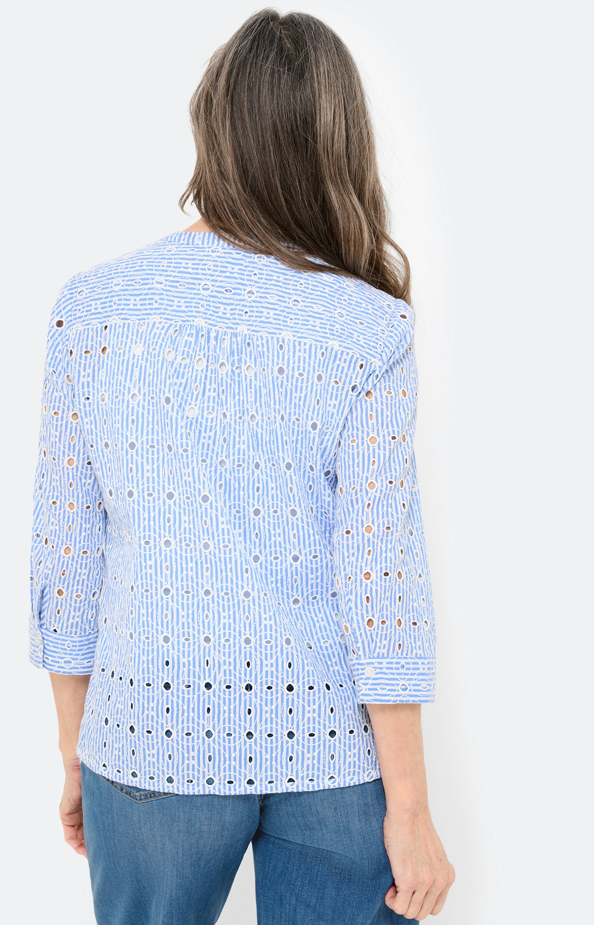 Blouse met borduurdetails, middenblauw