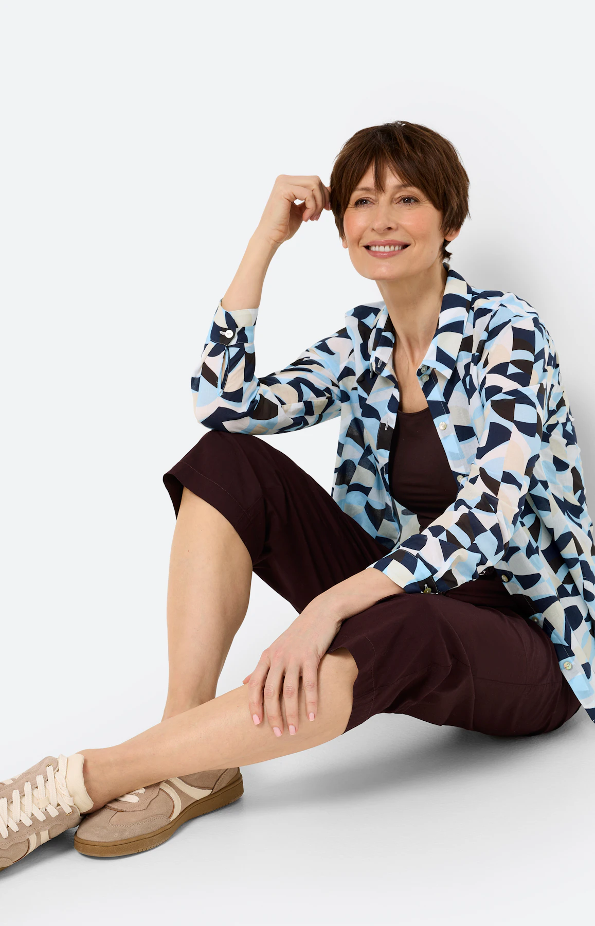 Blouse van katoen-voile, donkerbruin