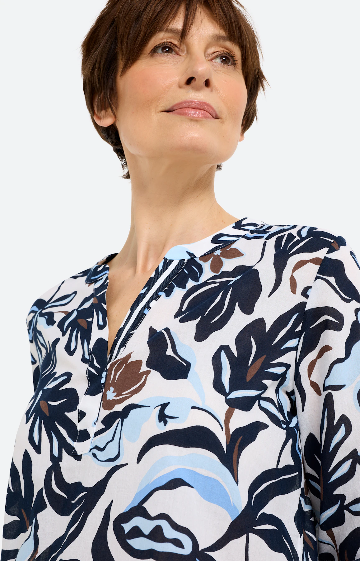 Bluse mit Botanik-Print, navy