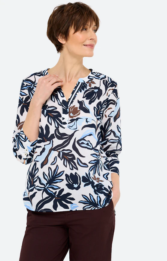 Bluse mit Botanik-Print, navy