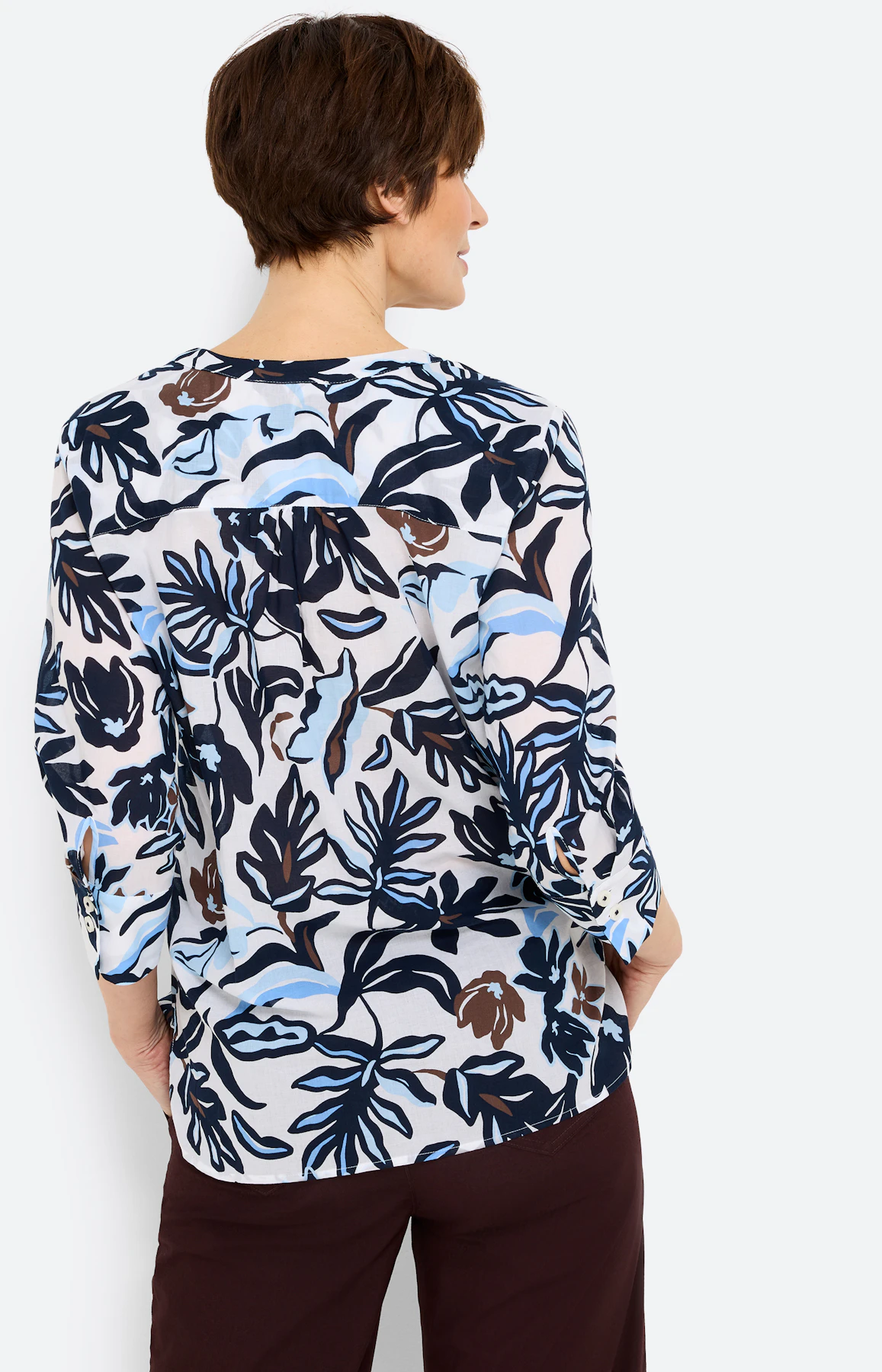 Bluse mit Botanik-Print, navy