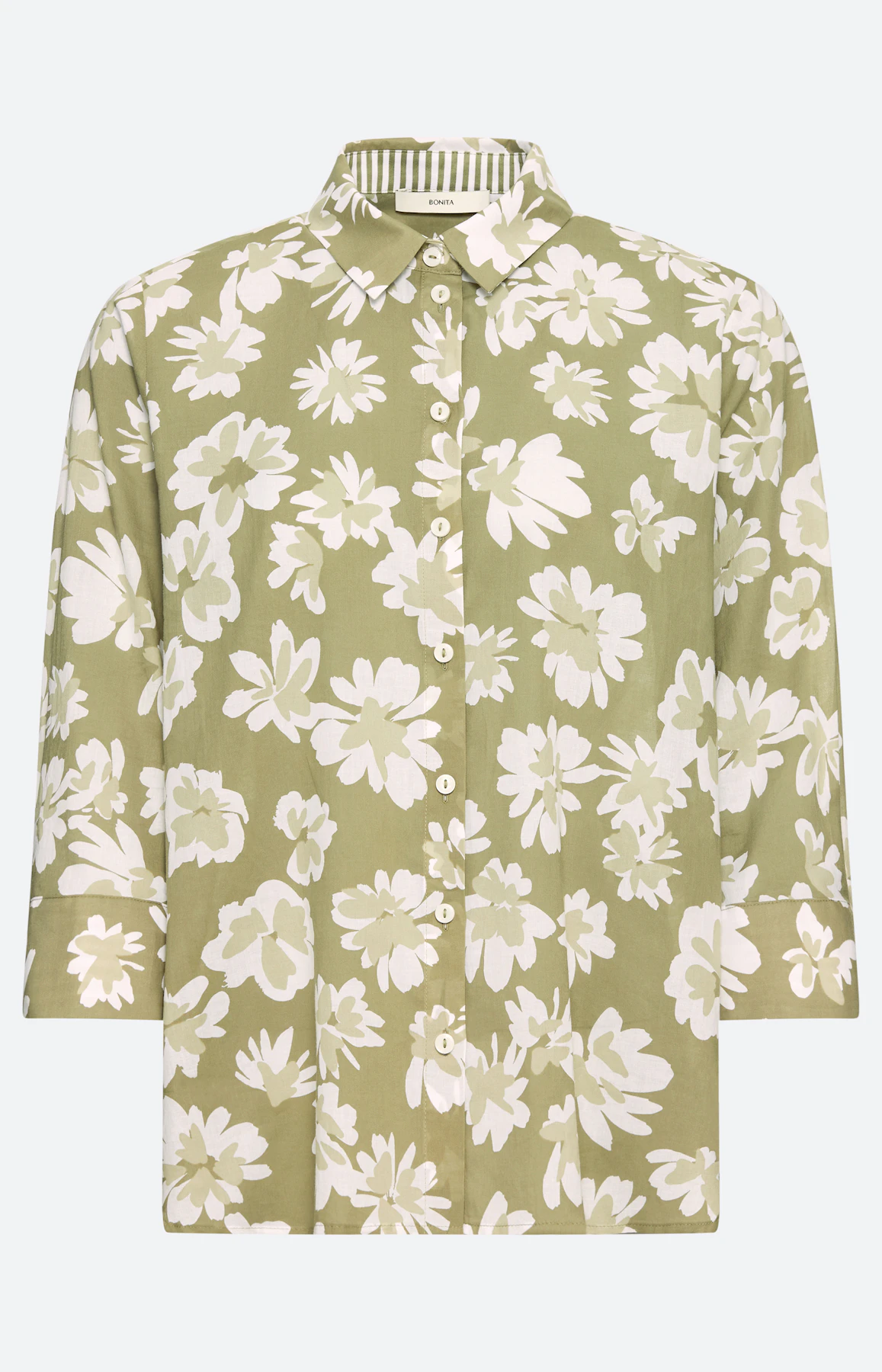 Overhemdblouse, bloemenprint, lichtkaki