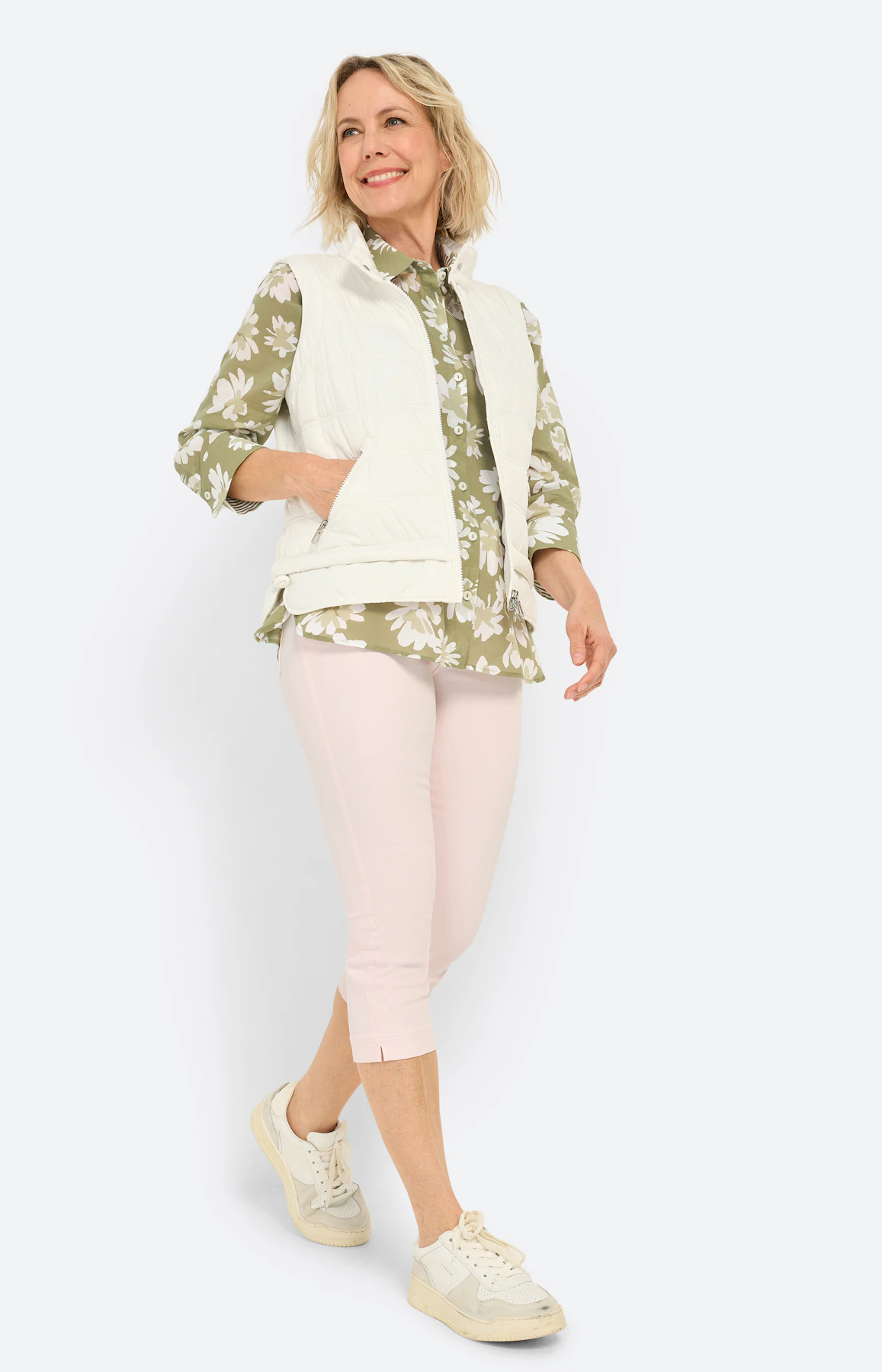 Overhemdblouse, bloemenprint, lichtkaki
