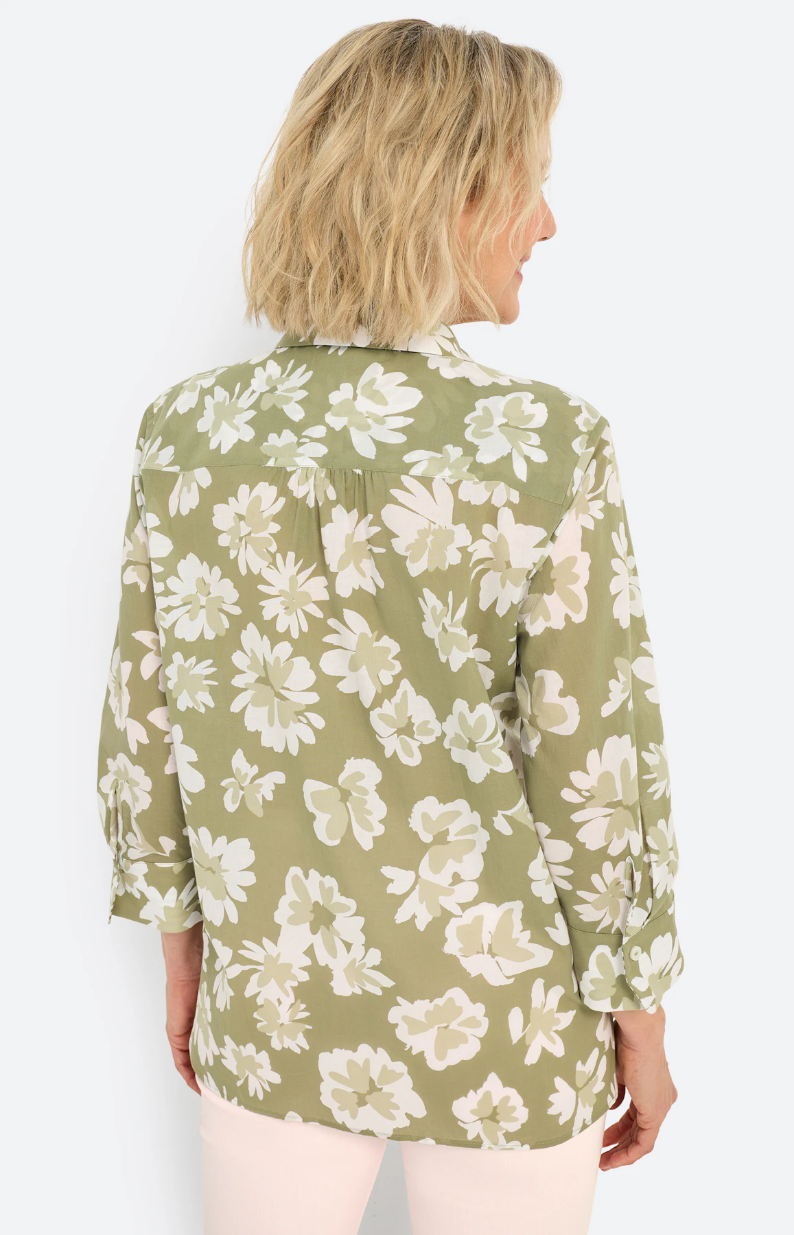 Overhemdblouse, bloemenprint, lichtkaki
