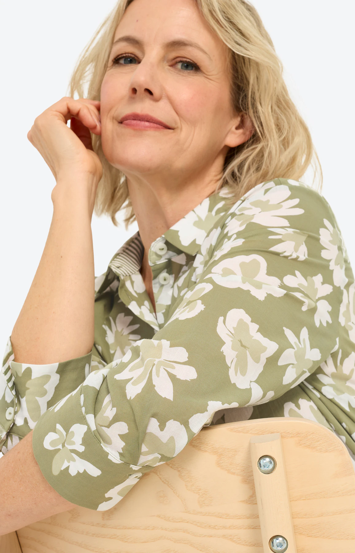 Overhemdblouse, bloemenprint, lichtkaki