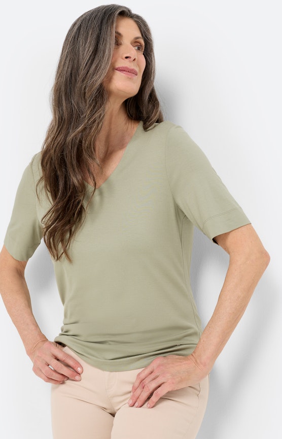 T-shirt met V-hals, grasgroen