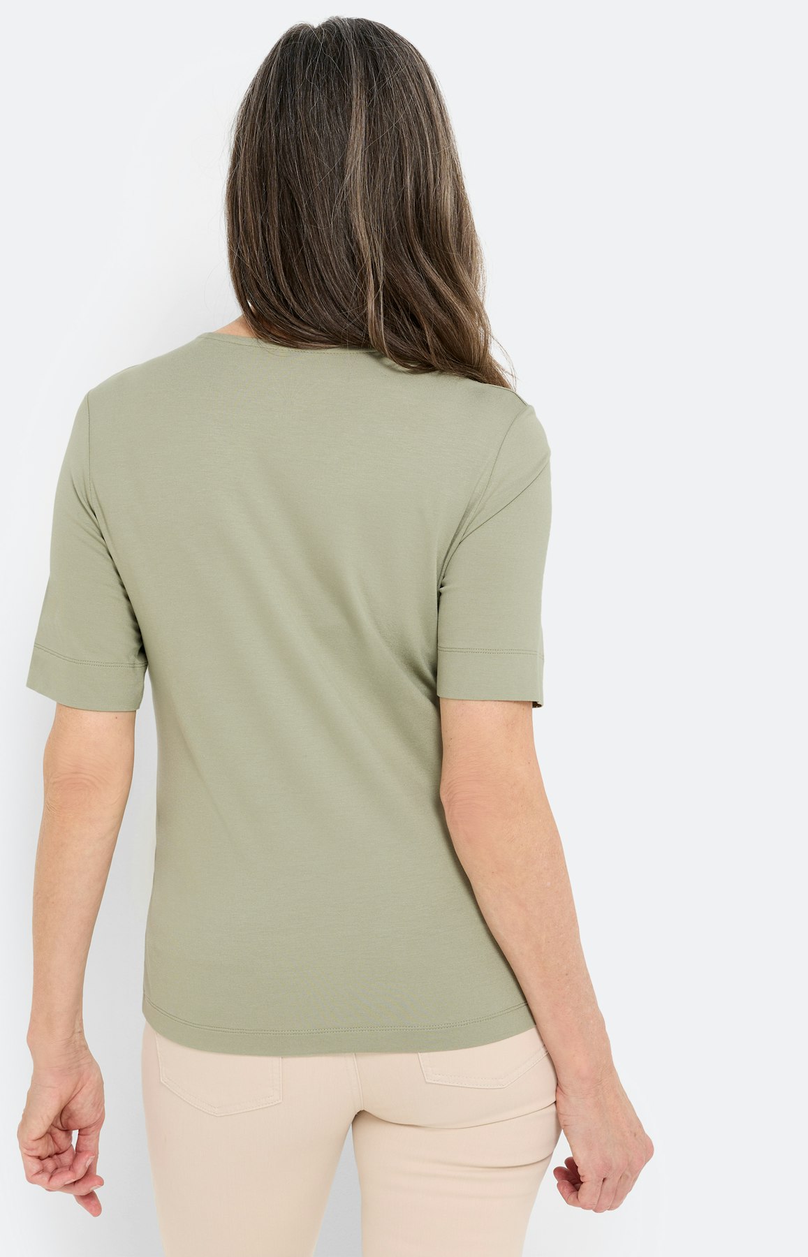 T-shirt met V-hals, grasgroen