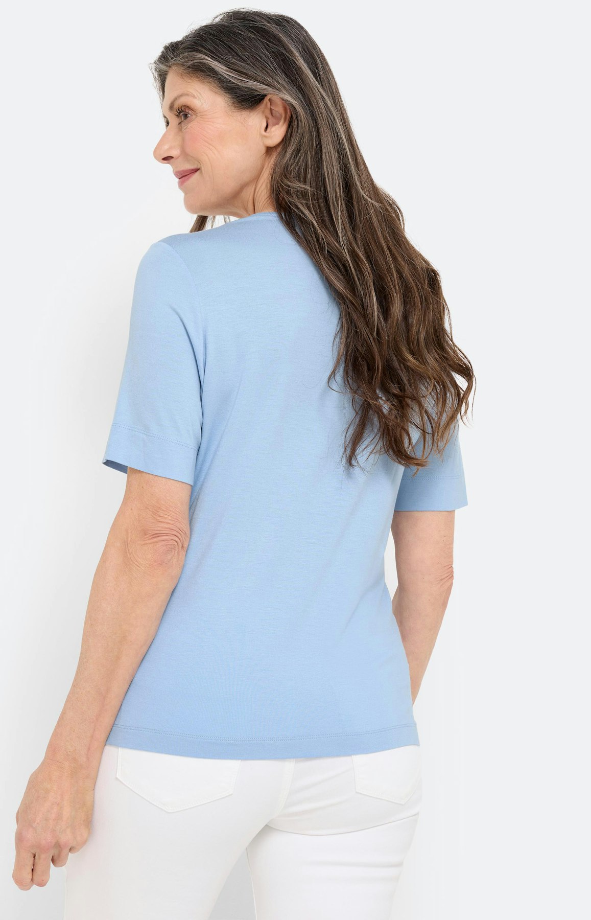 T-shirt met V-hals, zachtblauw