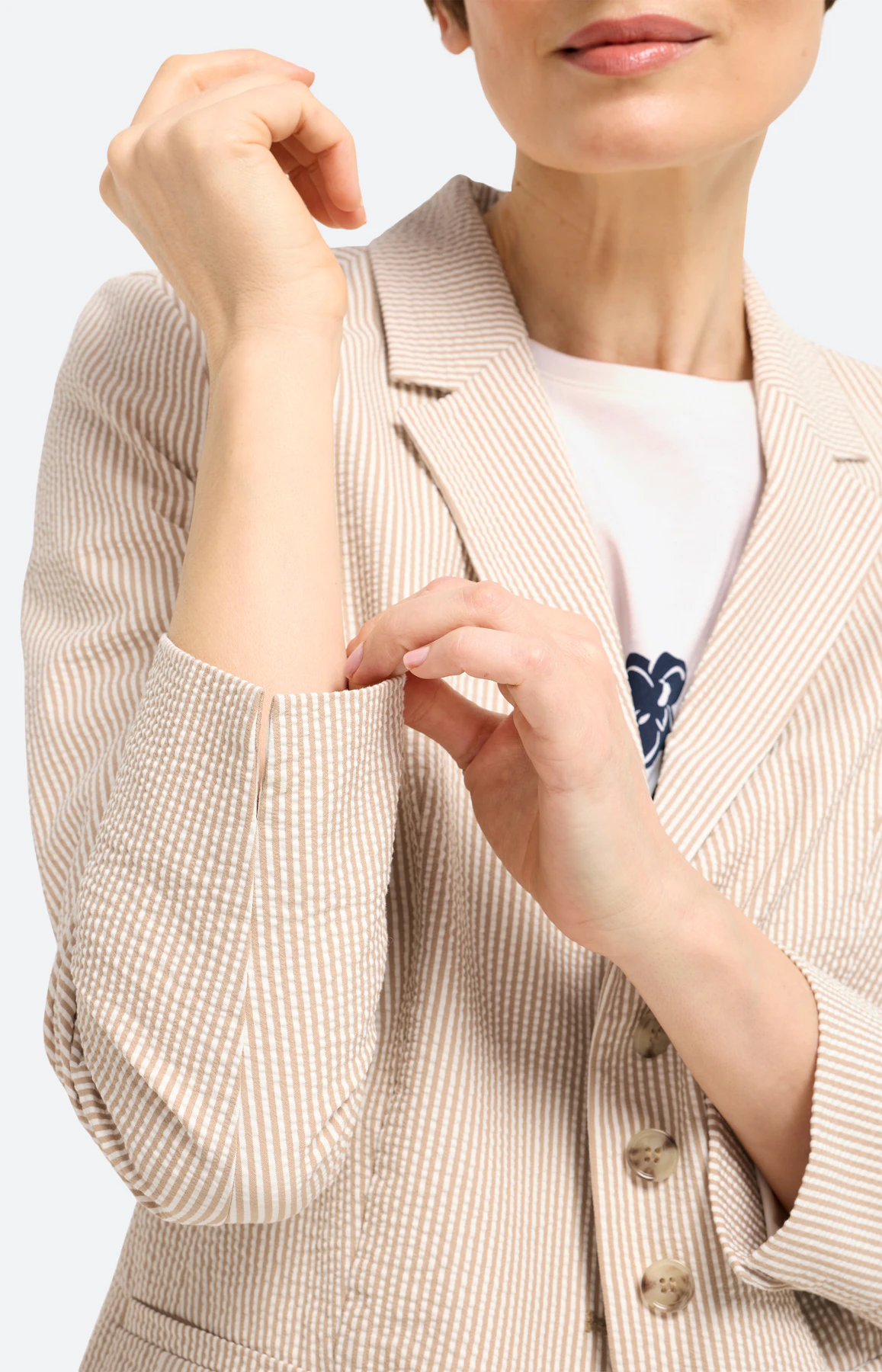 Blazer, seersuckerstructuur, lichtbruin