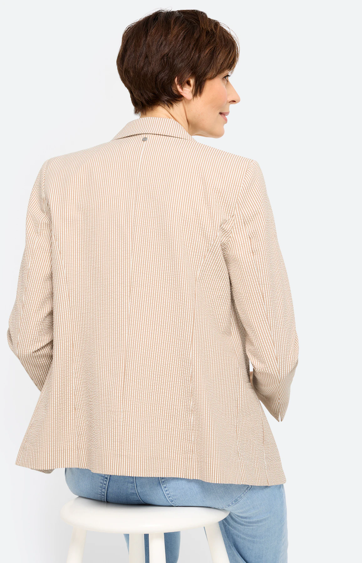 Blazer, seersuckerstructuur, lichtbruin