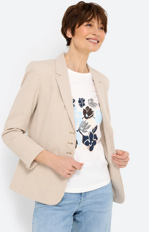 Blazer, seersuckerstructuur, lichtbruin