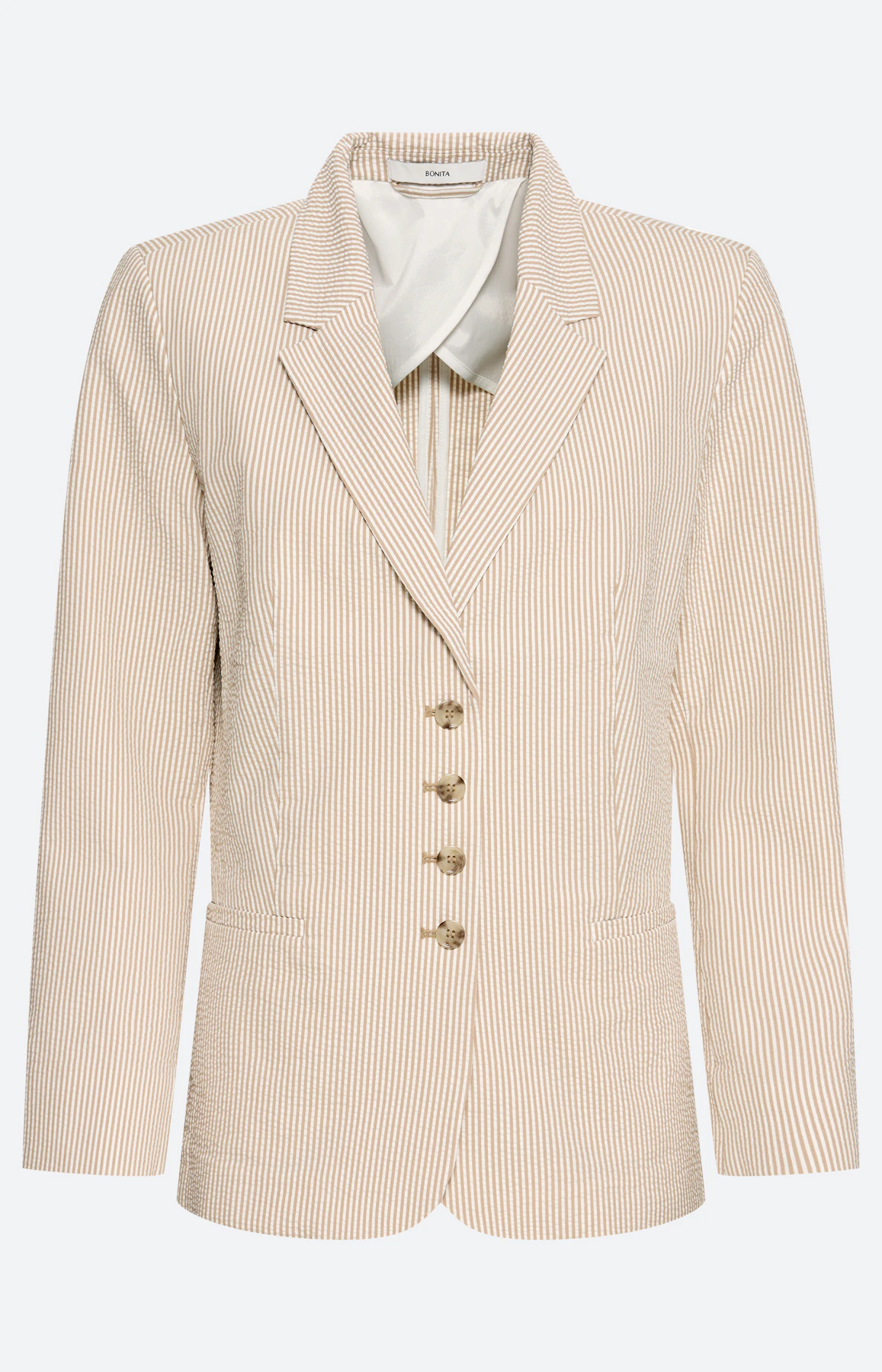 Blazer, seersuckerstructuur, lichtbruin