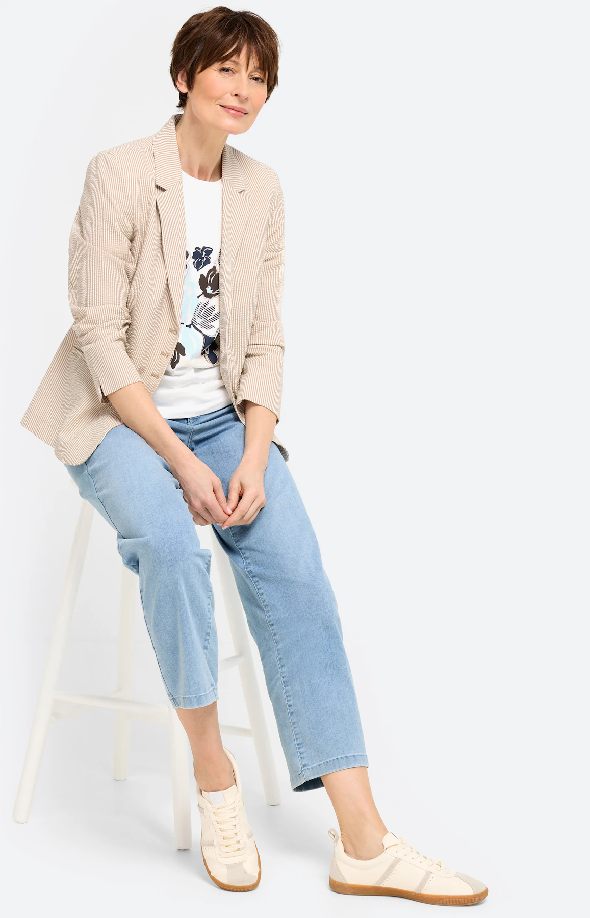 Blazer, seersuckerstructuur, lichtbruin