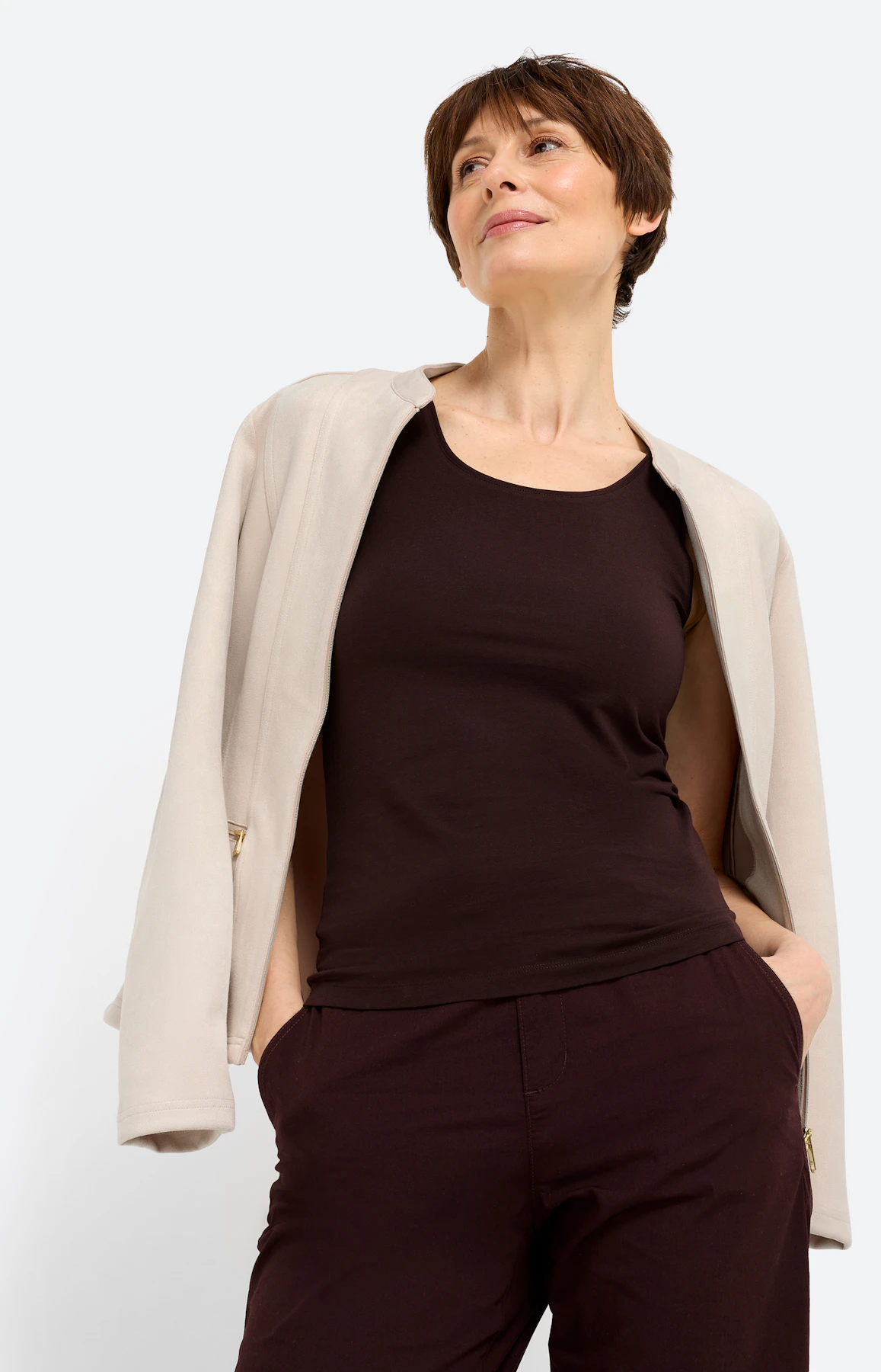 Top met ronde hals, donkerbruin