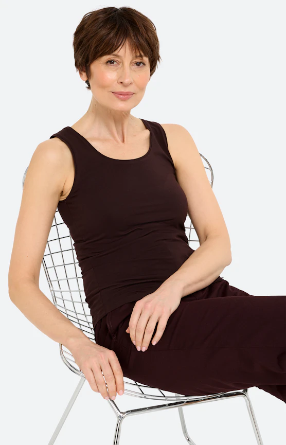 Top mit Rundhalsausschnitt, dunkelbraun