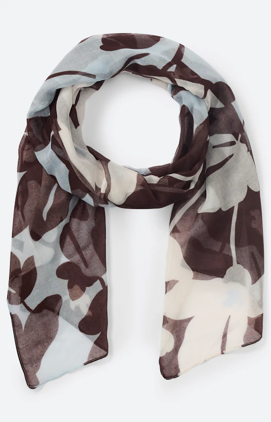 Sjaal met bloemmotief, donkerbruin