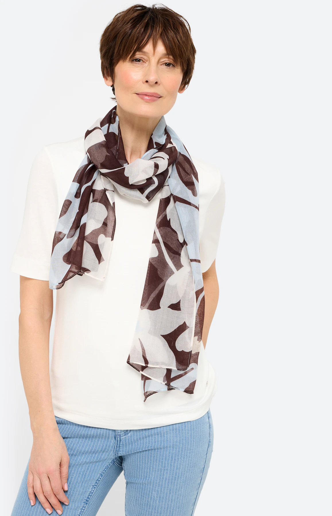 Sjaal met bloemmotief, donkerbruin