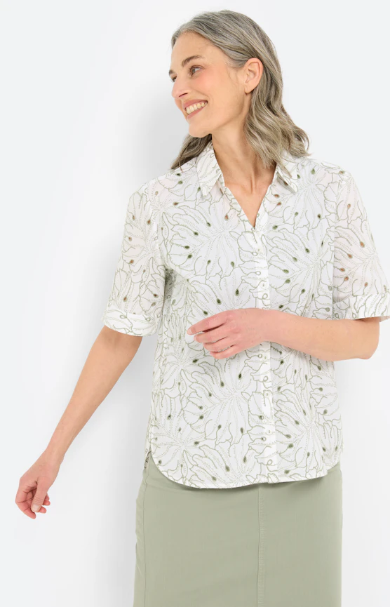 Overhemdblouse met ajourborduursel, wit