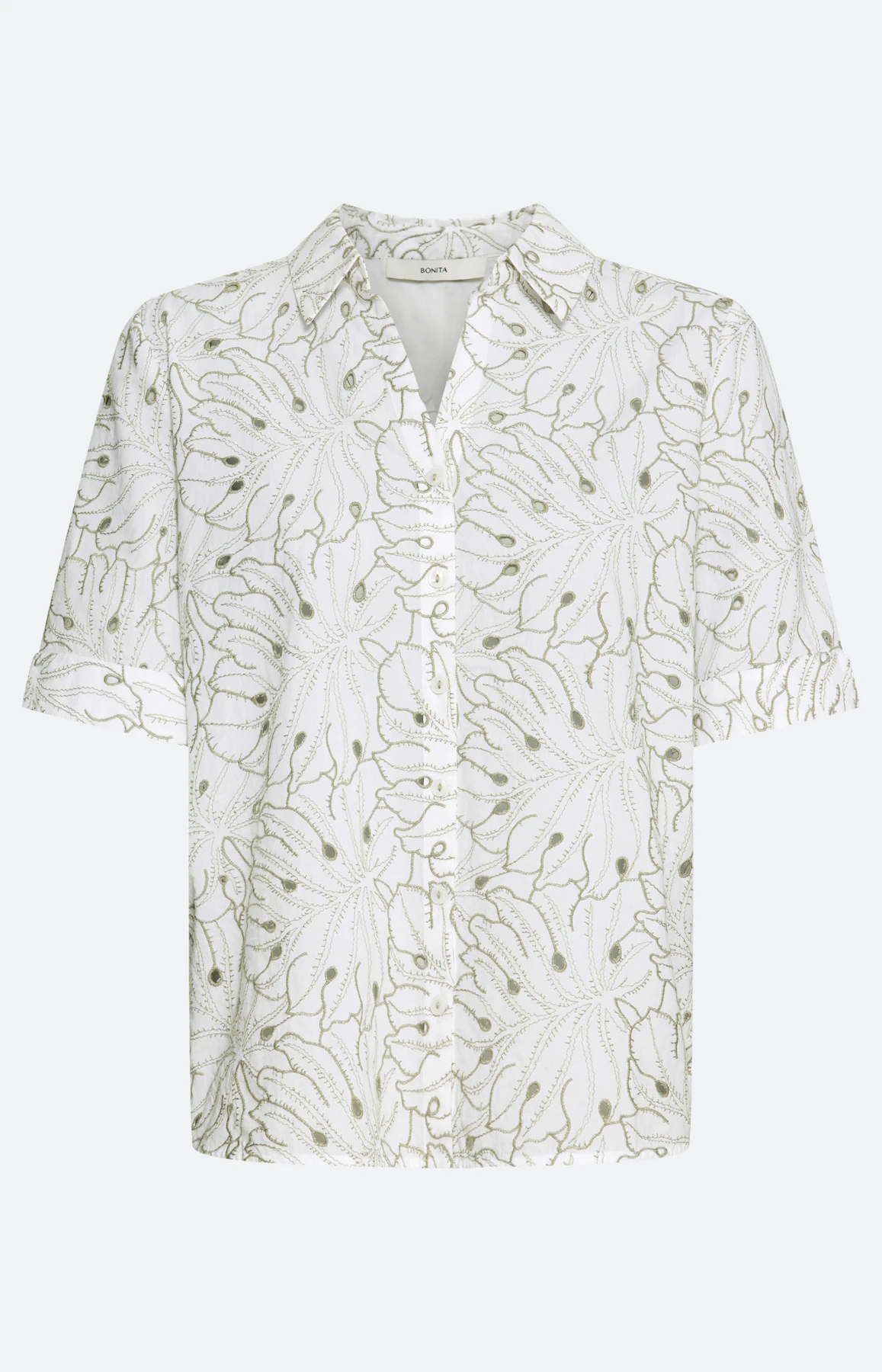 Overhemdblouse met ajourborduursel, wit