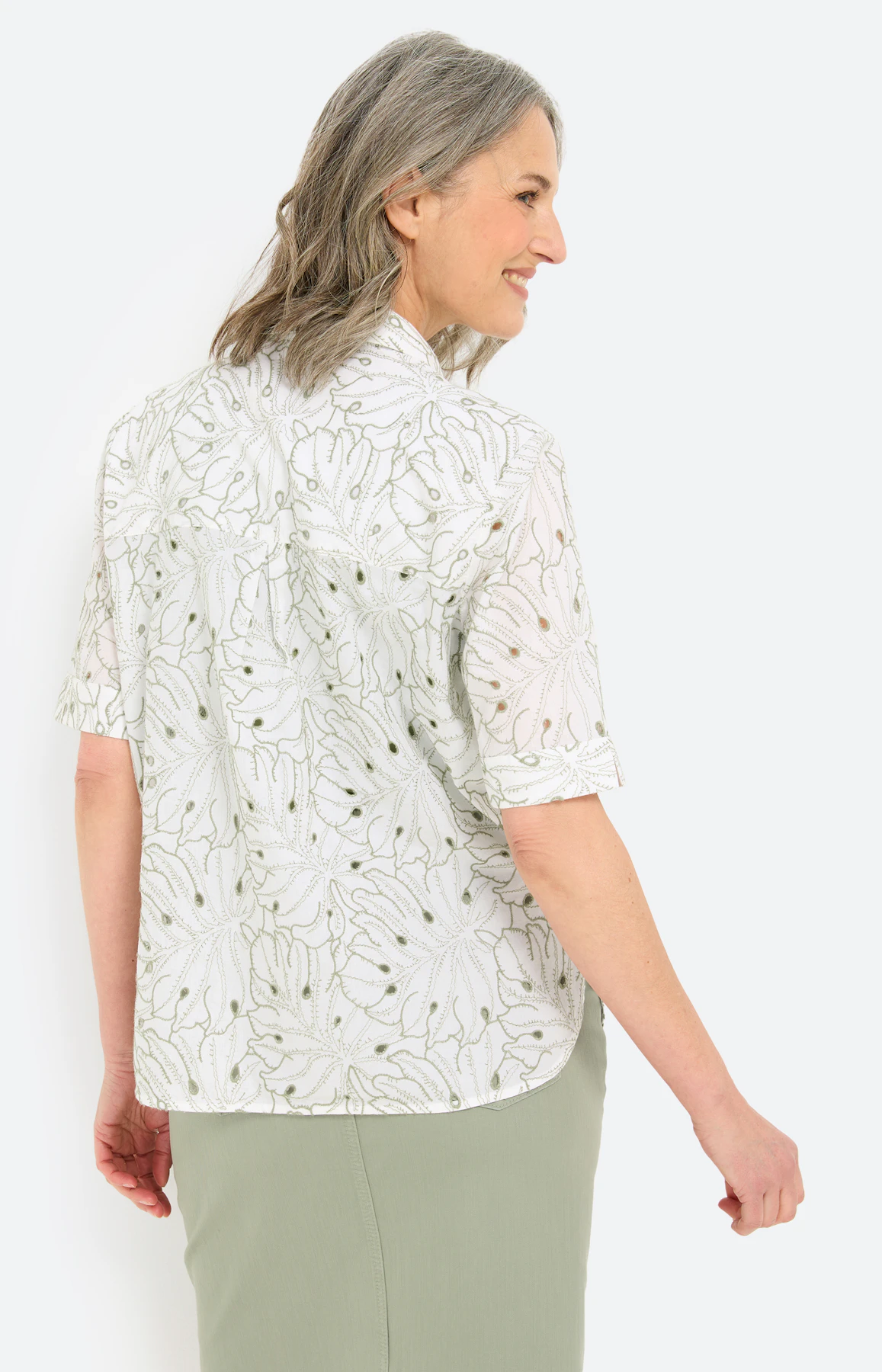 Overhemdblouse met ajourborduursel, wit