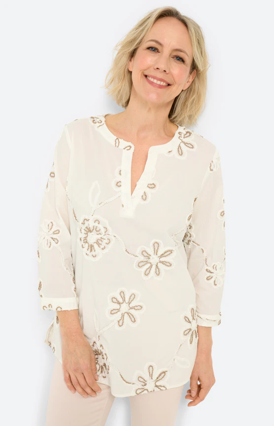 Blouse met koordborduursel, wit