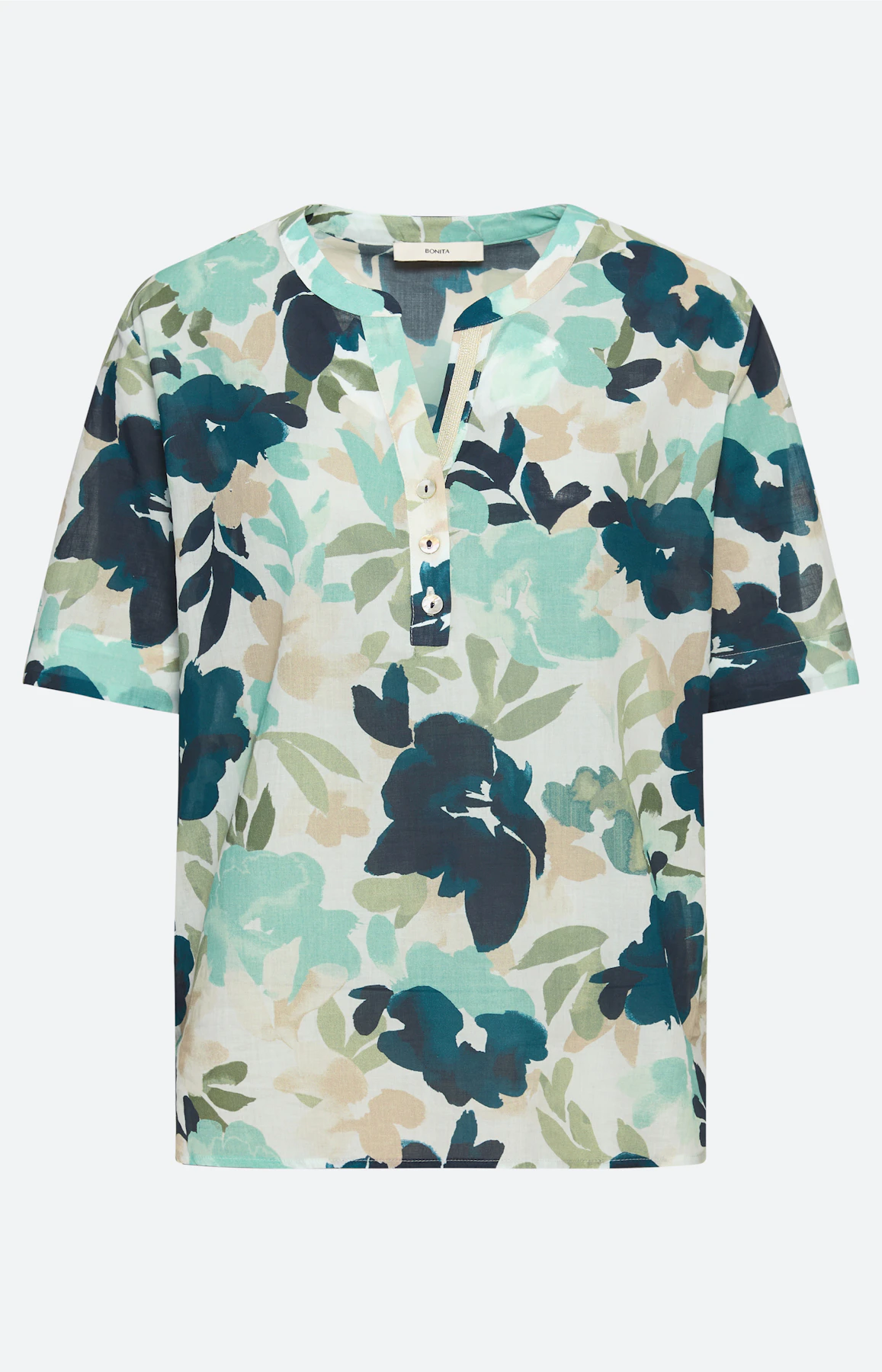 Blouse met bloemenprint, petrol