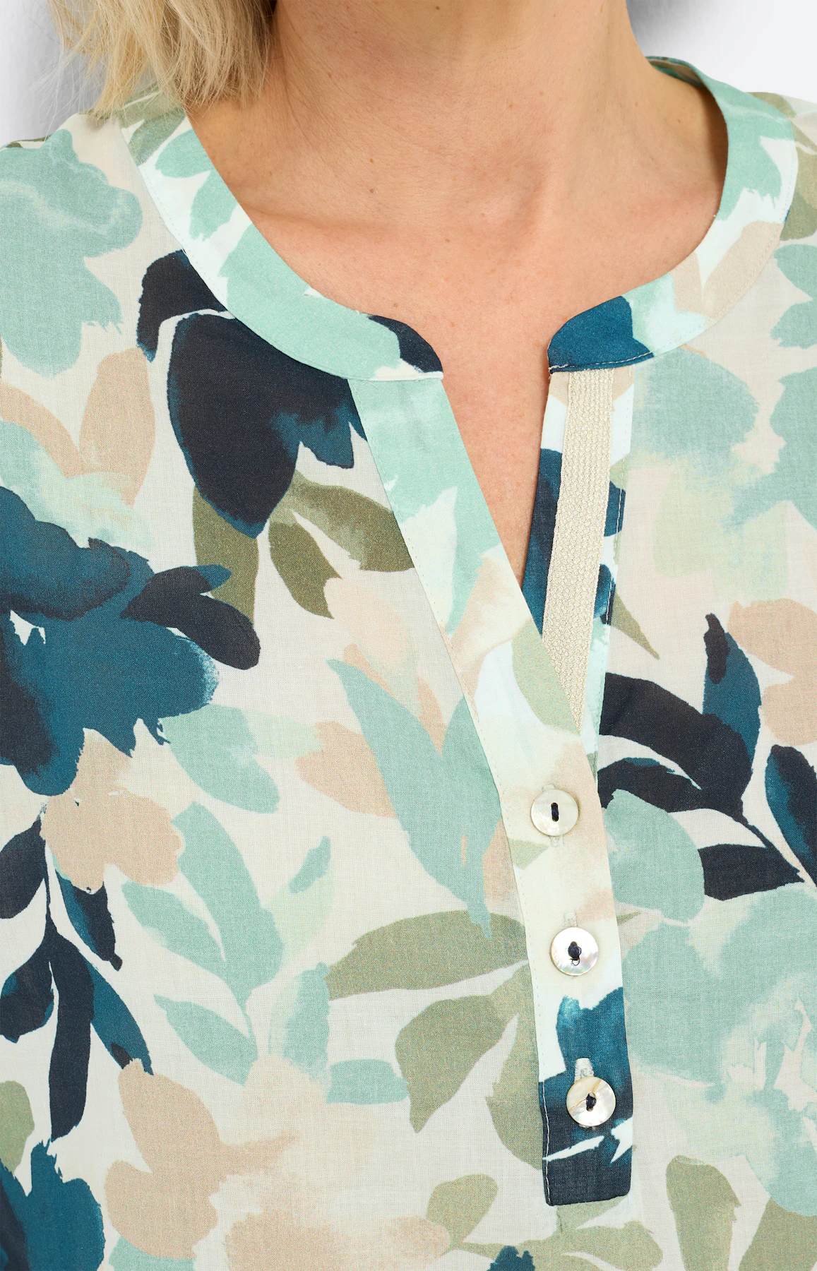 Blouse met bloemenprint, petrol