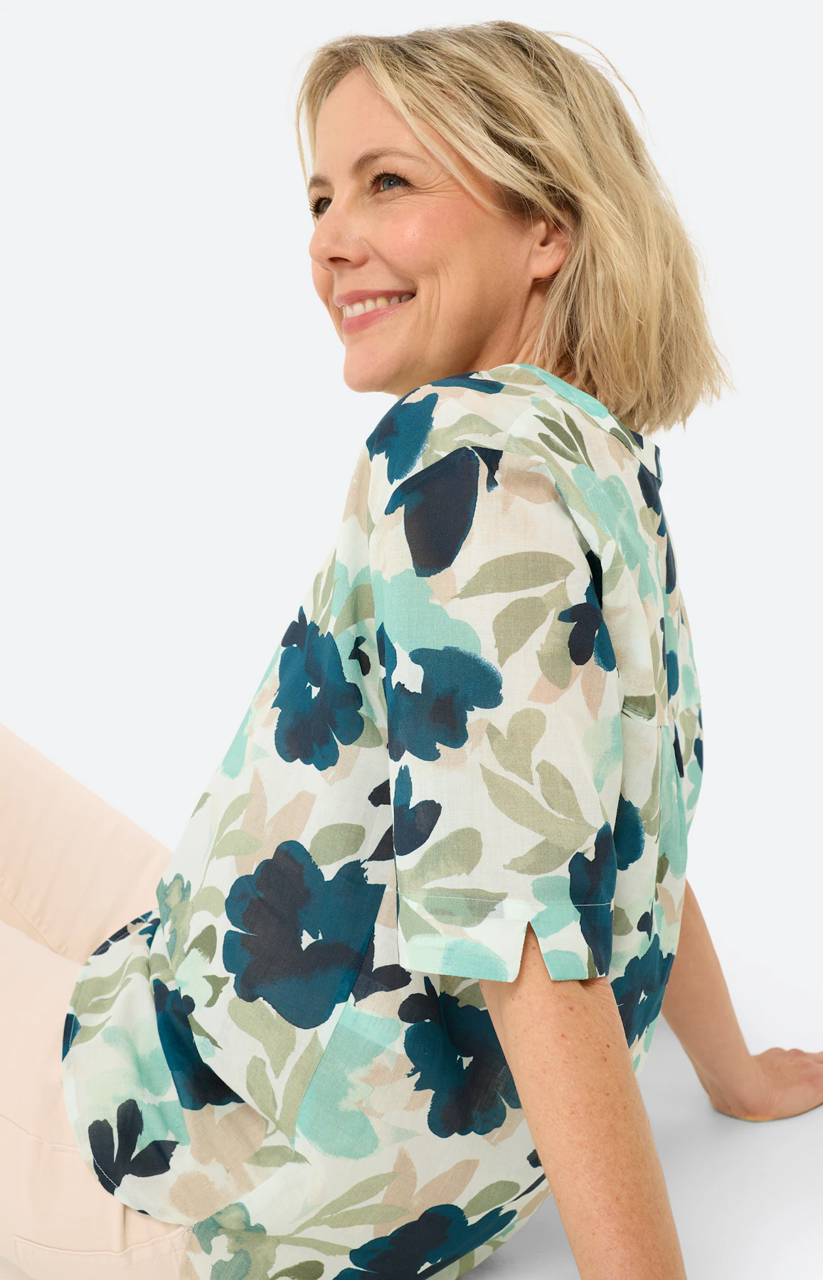 Blouse met bloemenprint, petrol