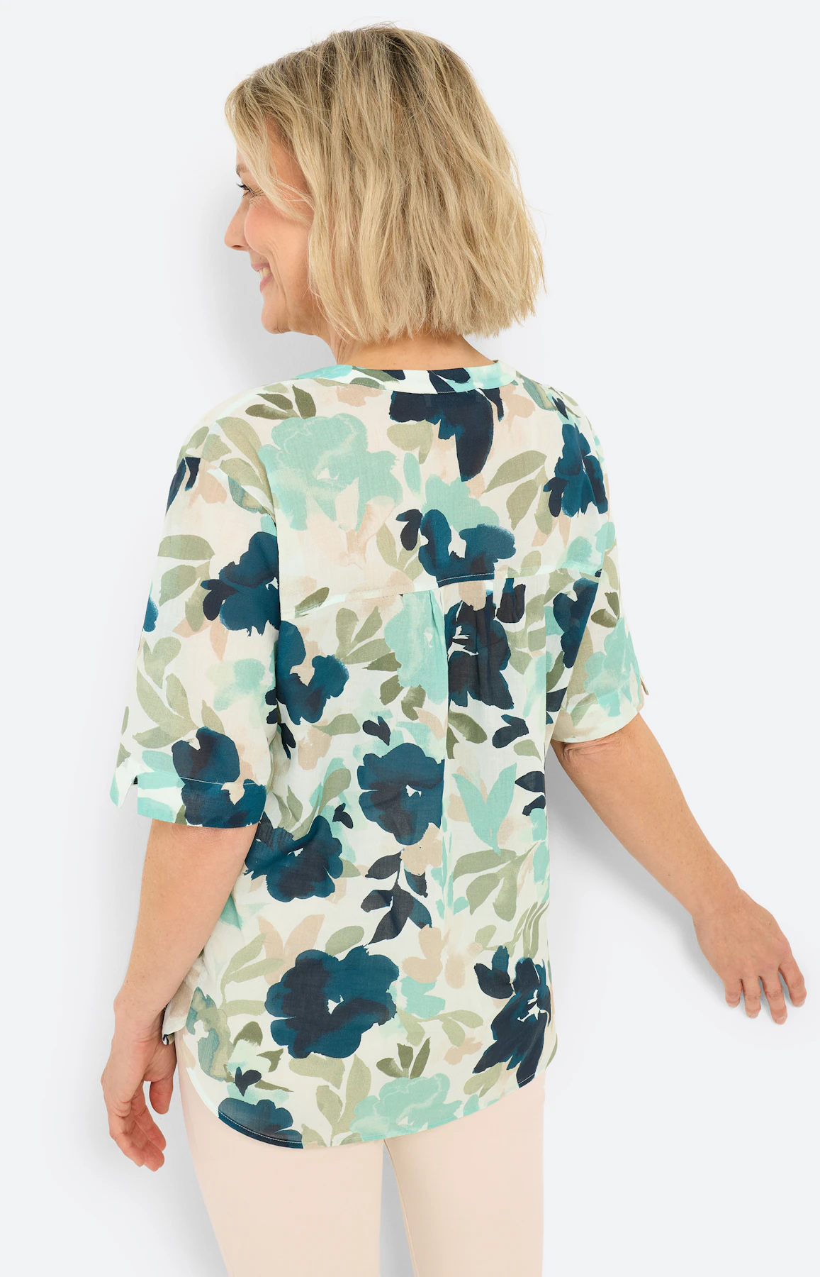 Blouse met bloemenprint, petrol