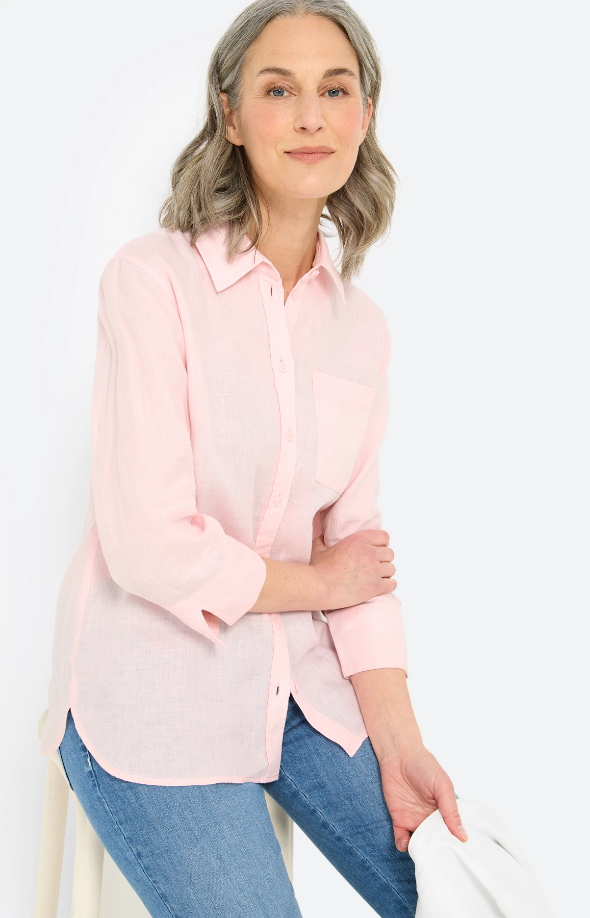 Blouse van puur linnen, lichtroze