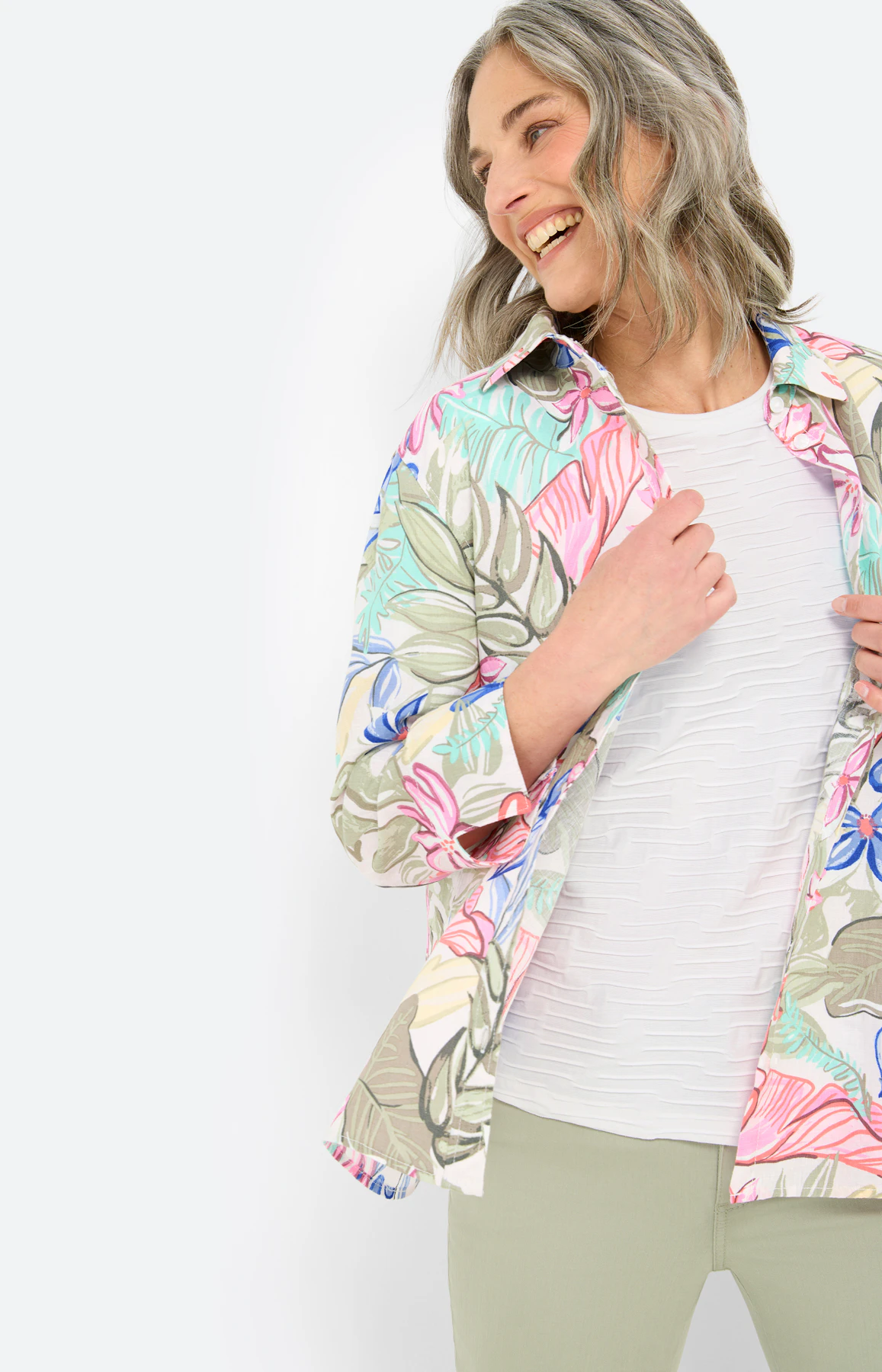 Overhemdblouse, linnenmotief, zandkleur