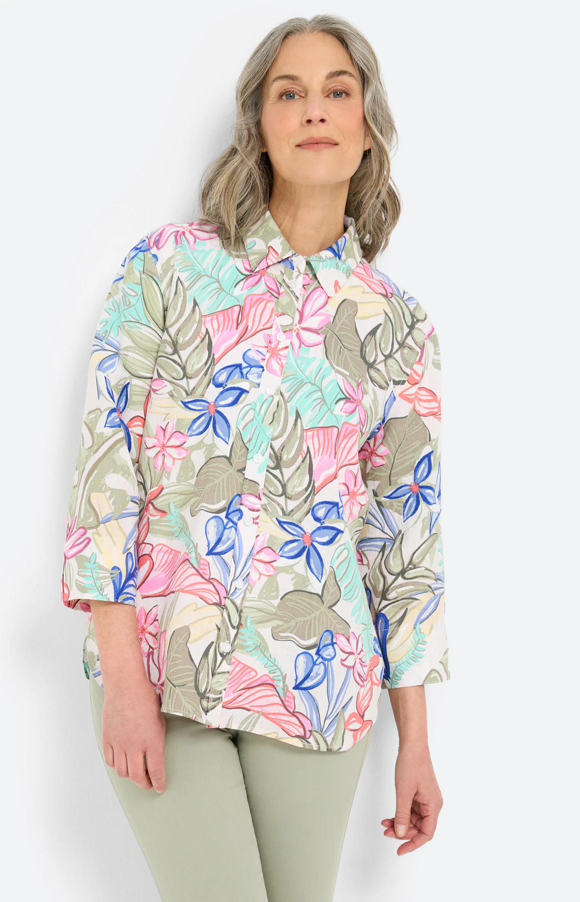 Overhemdblouse, linnenmotief, zandkleur