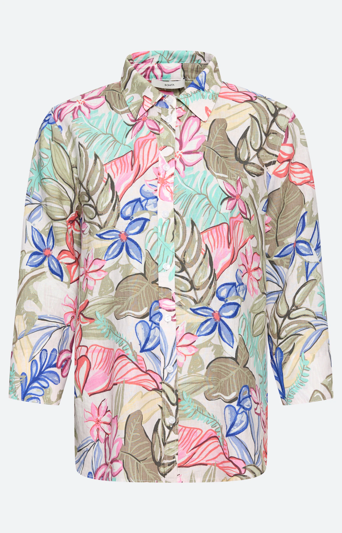 Overhemdblouse, linnenmotief, zandkleur