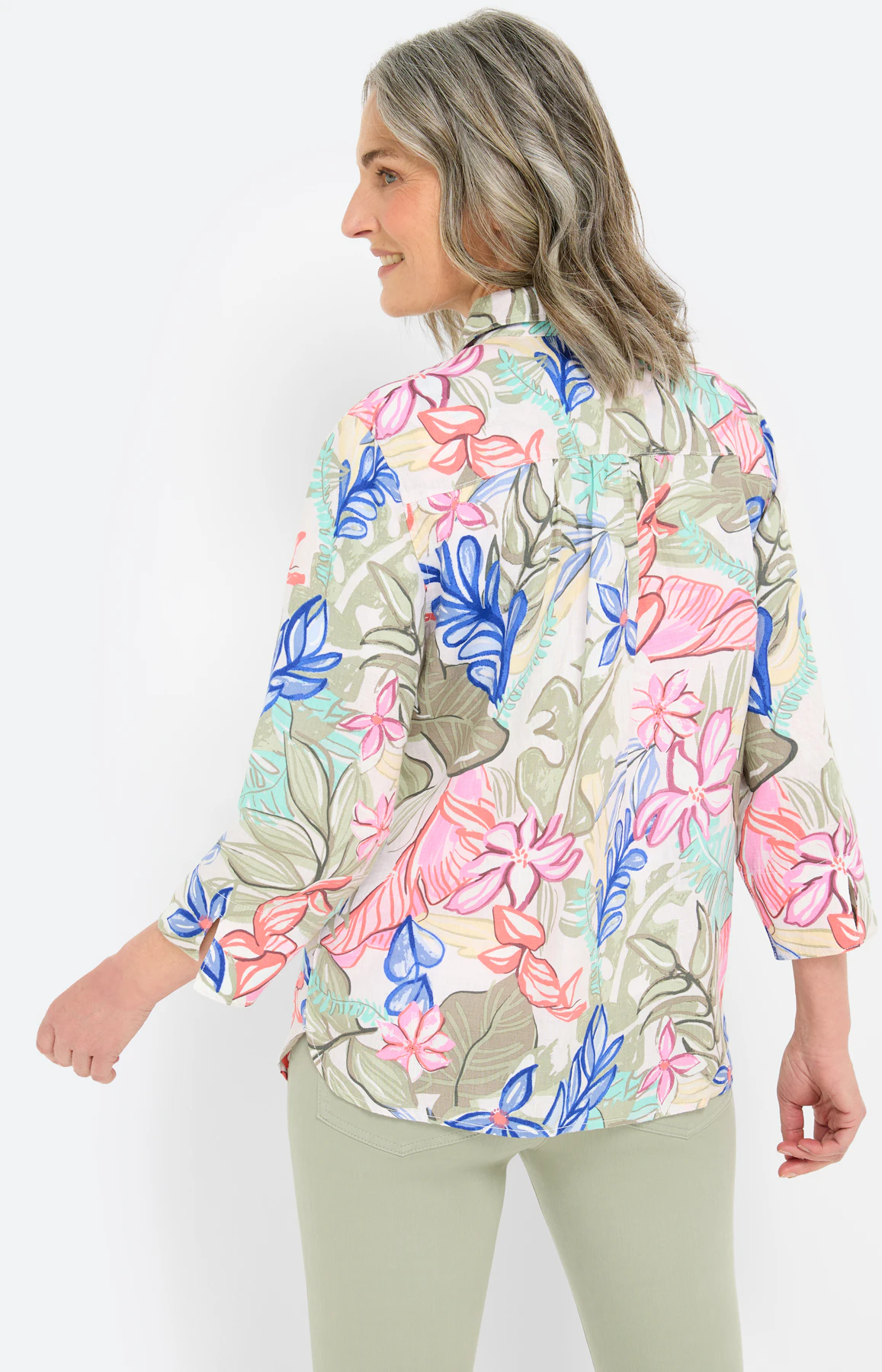 Overhemdblouse, linnenmotief, zandkleur