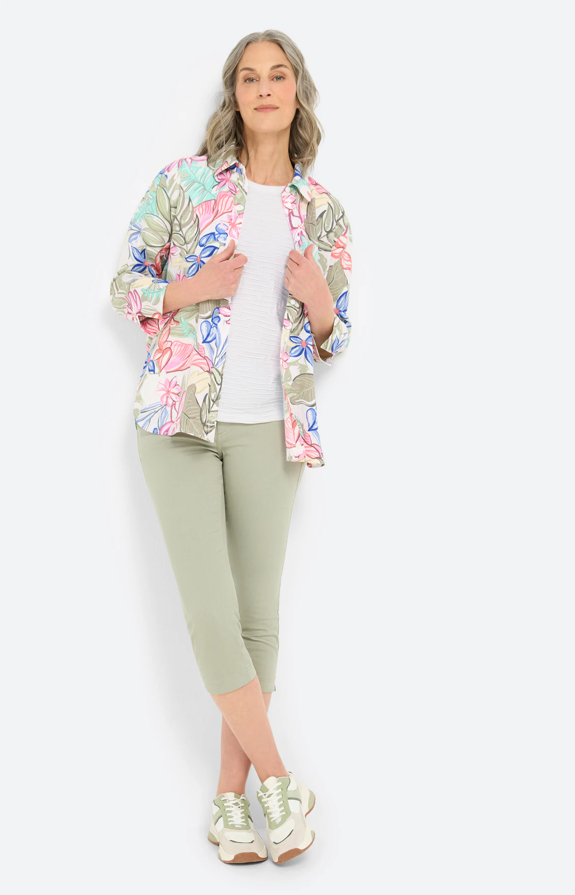 Overhemdblouse, linnenmotief, zandkleur