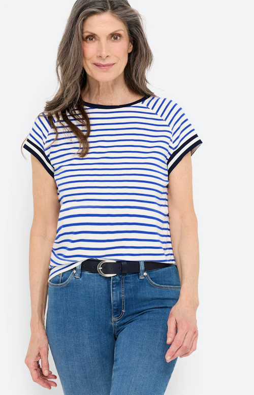 T-shirt met gestreepte boorden, wit