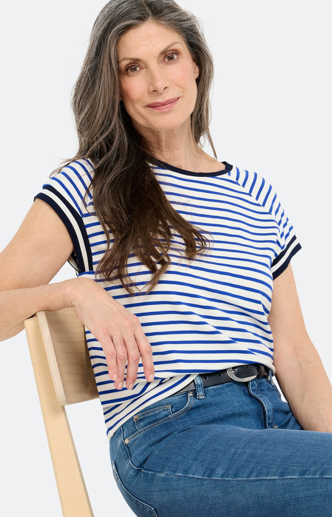 T-shirt met gestreepte boorden, wit