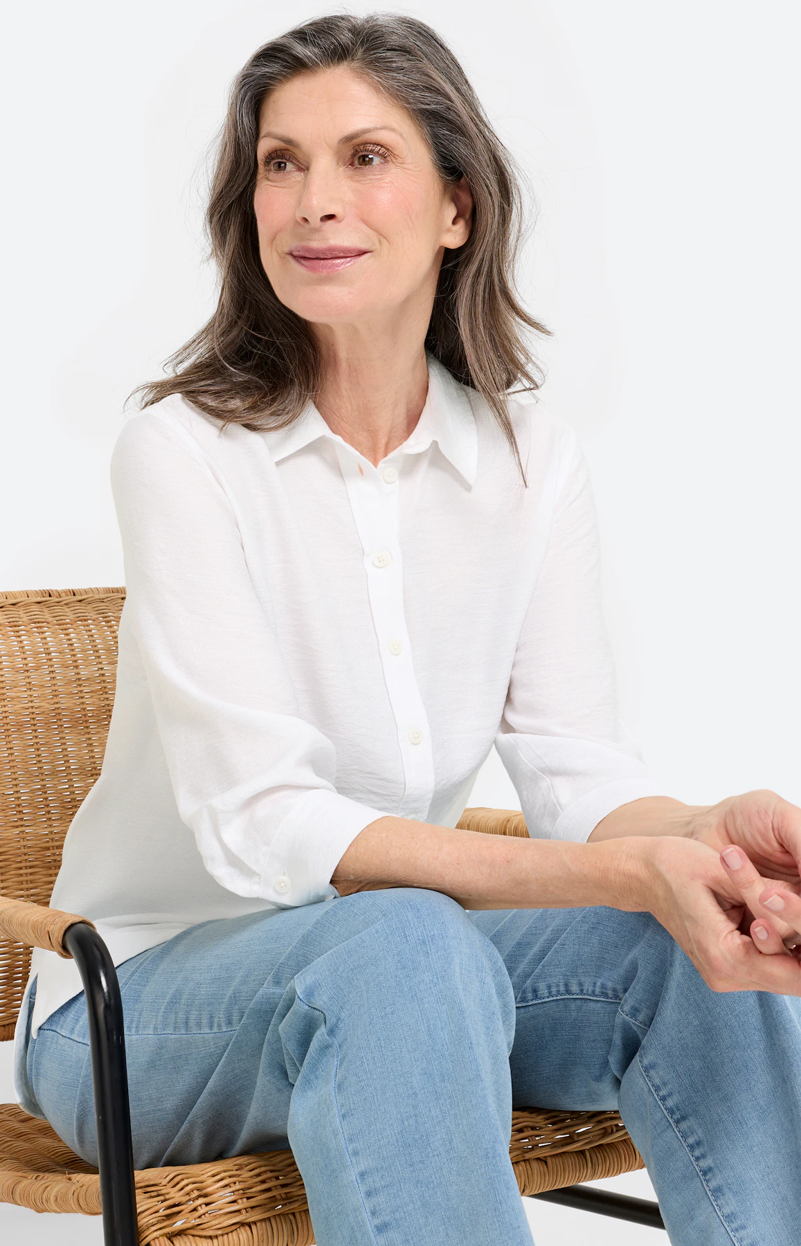 Overhemdblouse met zijsplitten, wit