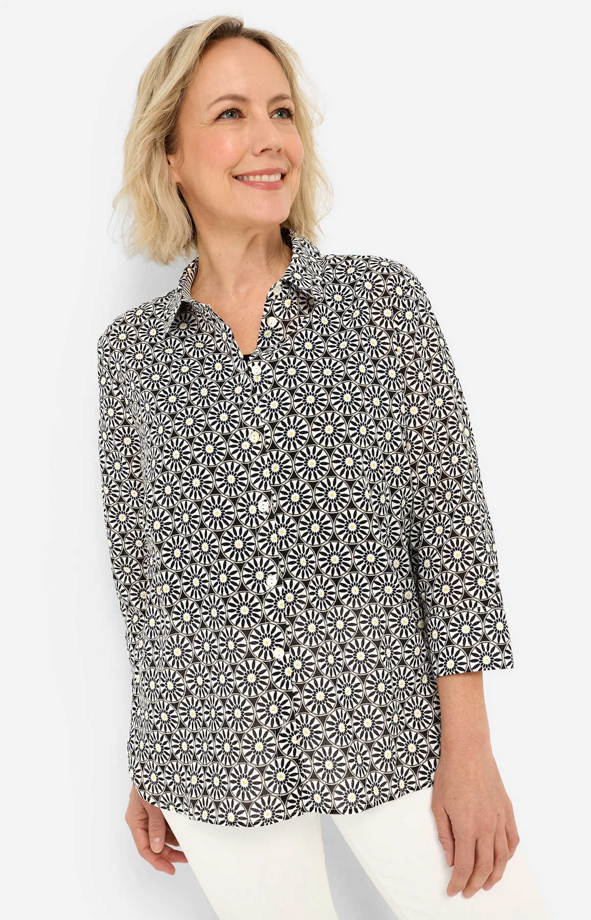 Overhemdblouse met print all-over, zwart
