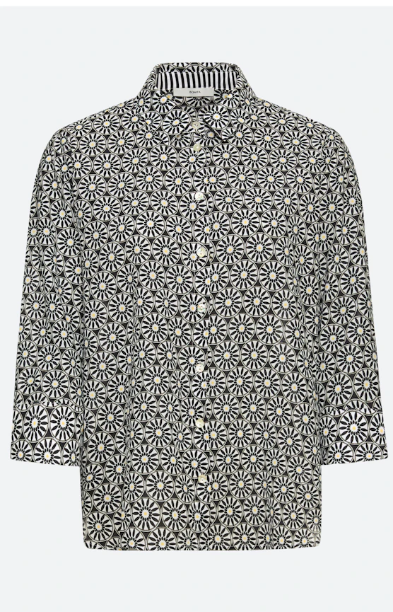 Hemdbluse mit All Over-Print, schwarz