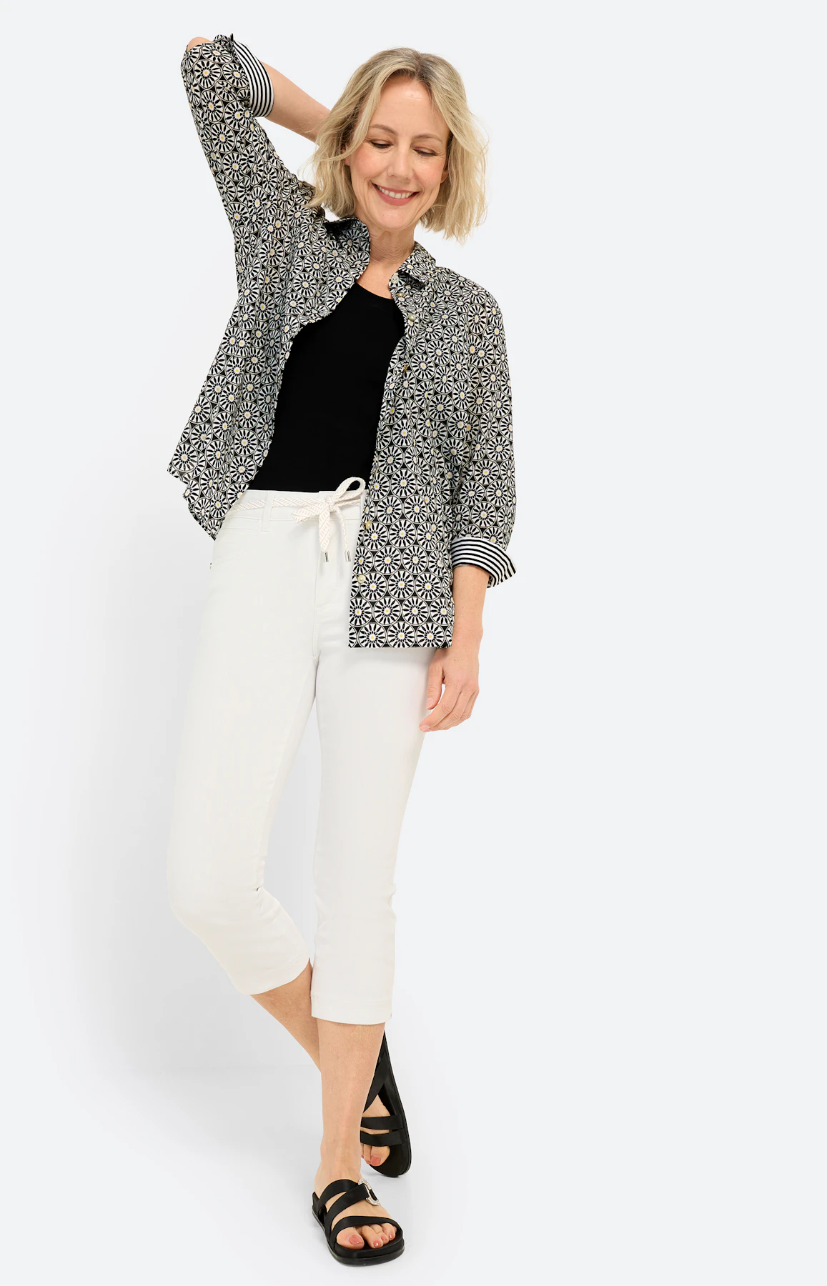 Overhemdblouse met print all-over, zwart