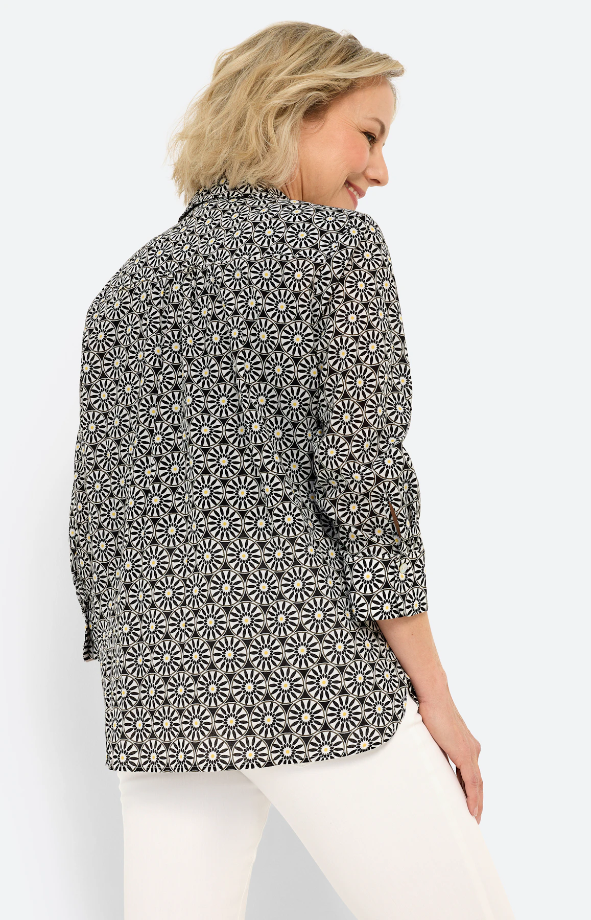 Overhemdblouse met print all-over, zwart