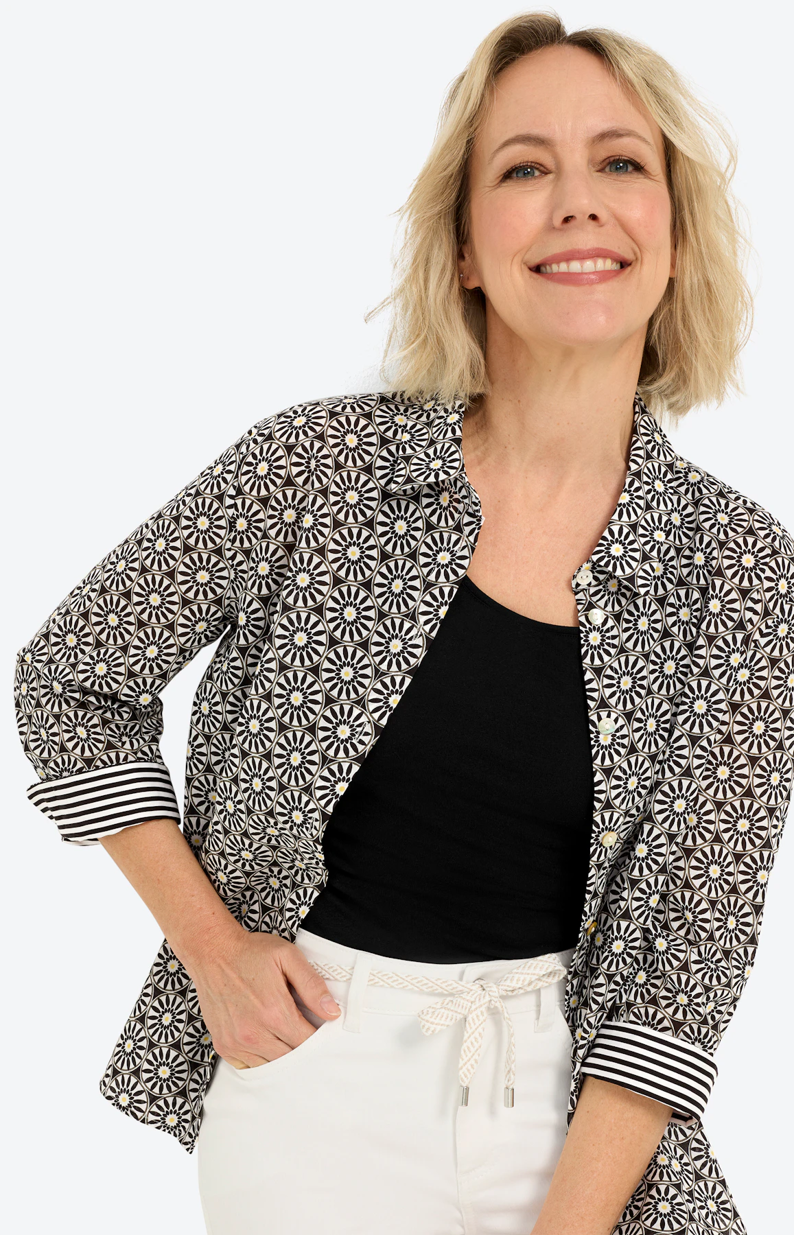 Overhemdblouse met print all-over, zwart