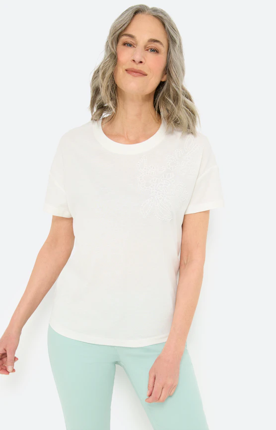 T-shirt met bloemborduursel, wit