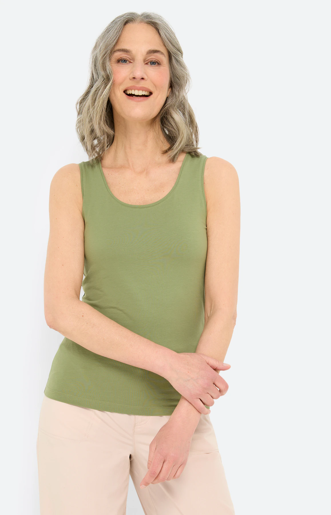 Top met ronde hals, lichtkaki