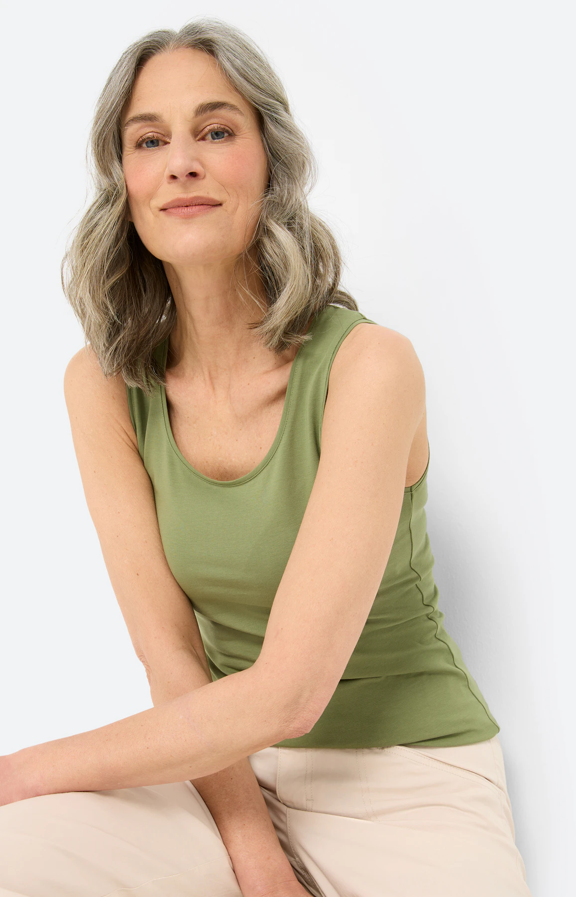 Top met ronde hals, lichtkaki